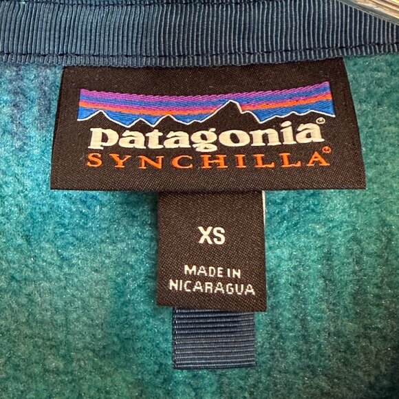 Patagonia Synchilla Snap-T Fleece Pullover Retro Wave Print Teal Blue Green XS - Picture 7 of 9
